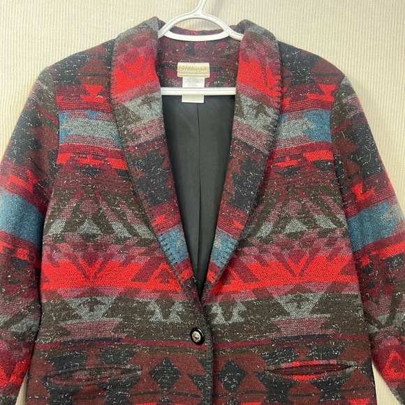 Coldwater Creek Women’s MEDIUM Wool Blend Blazer Aztec Southwestern - Picture 2 of 9